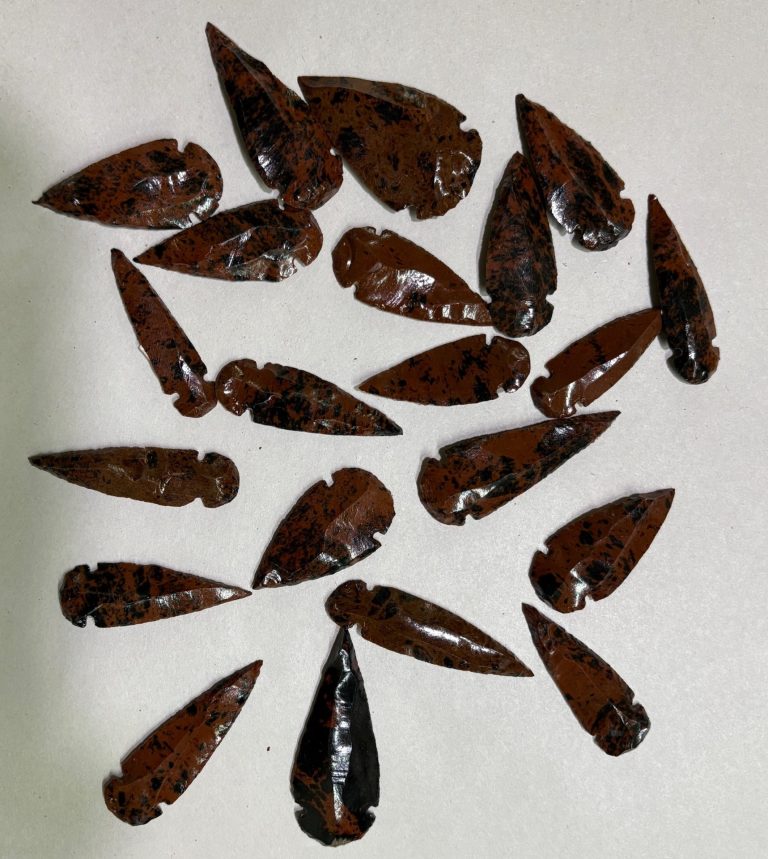 Punta Di Freccia In Ossidiana Mogano (Mahogany Obsidian) - Lavorata A Mano, Replica Storica - Foto 6