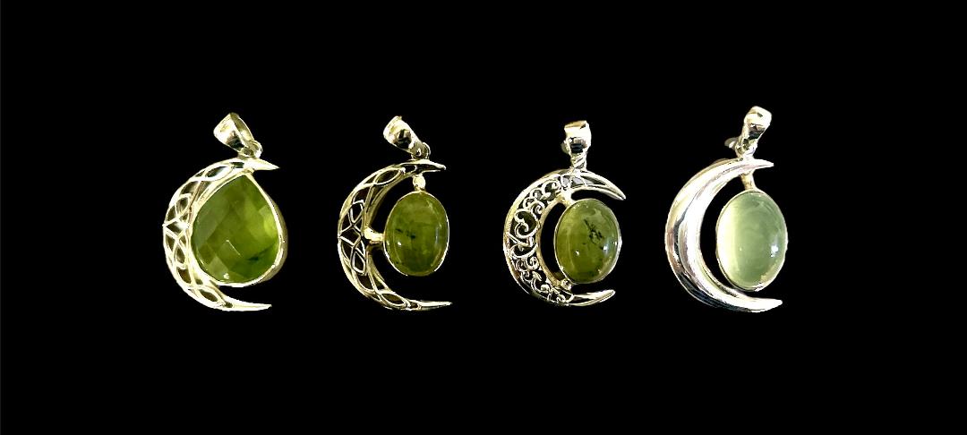 prehnite moon pendant